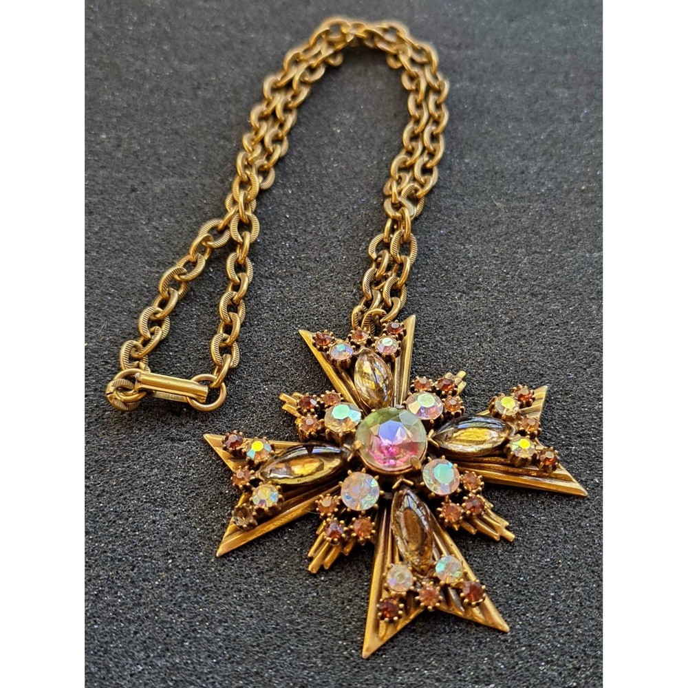 Florenza Maltese Cross Necklace 18"  Watermelon Rhinestone - Picture 10 of 10